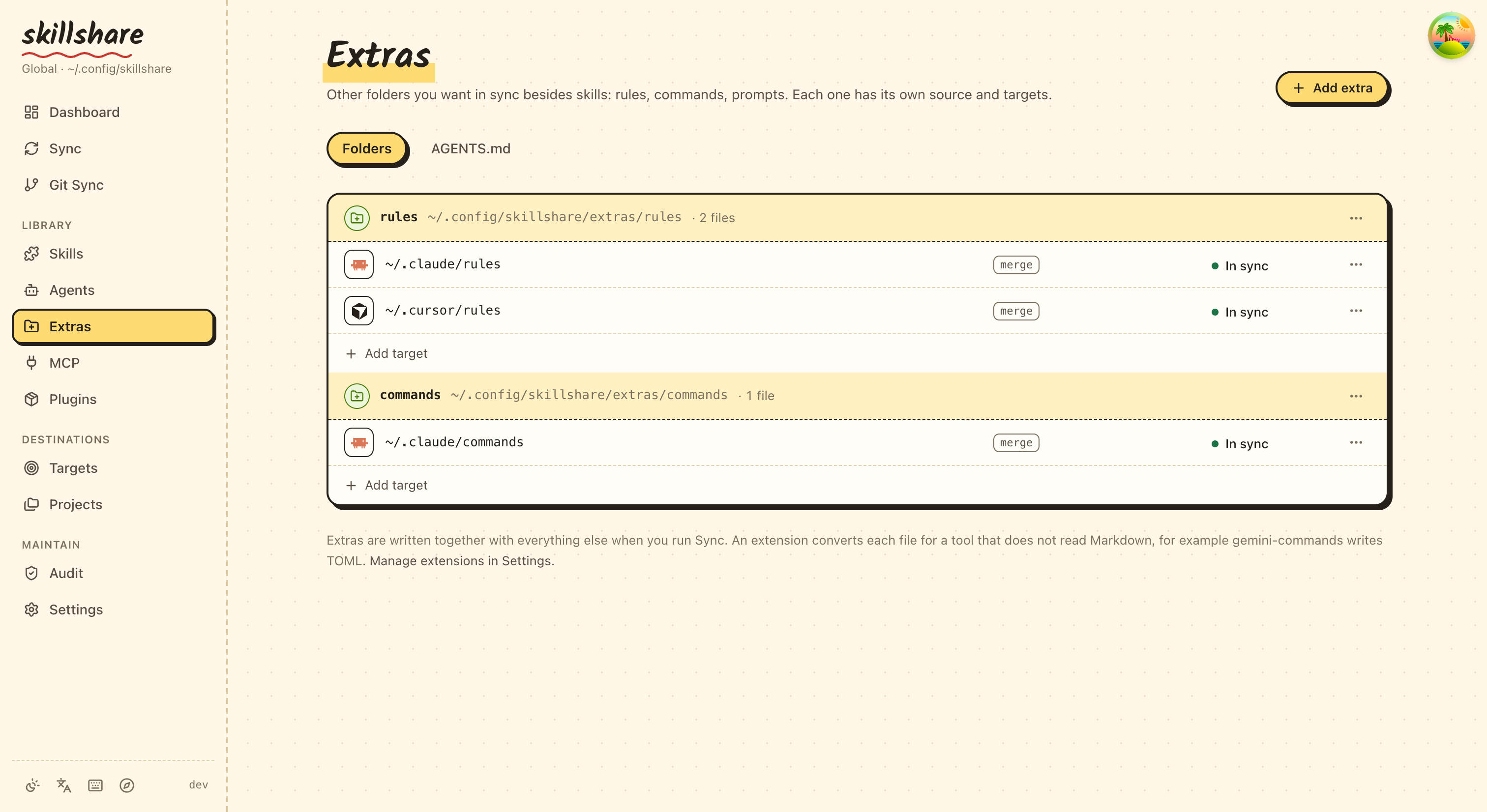 Extras › Folders &amp; files: rules and commands synced to their targets
