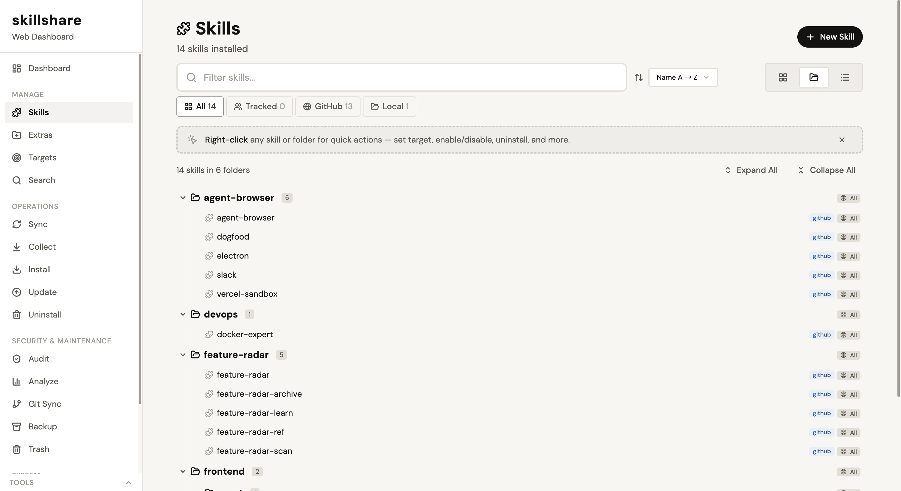 skillshare UI dashboard